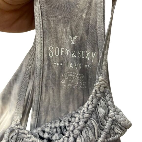 American Eagle Soft and Sexy Gray Macrame High Neck Tank Top XS - Picture 3 of 4